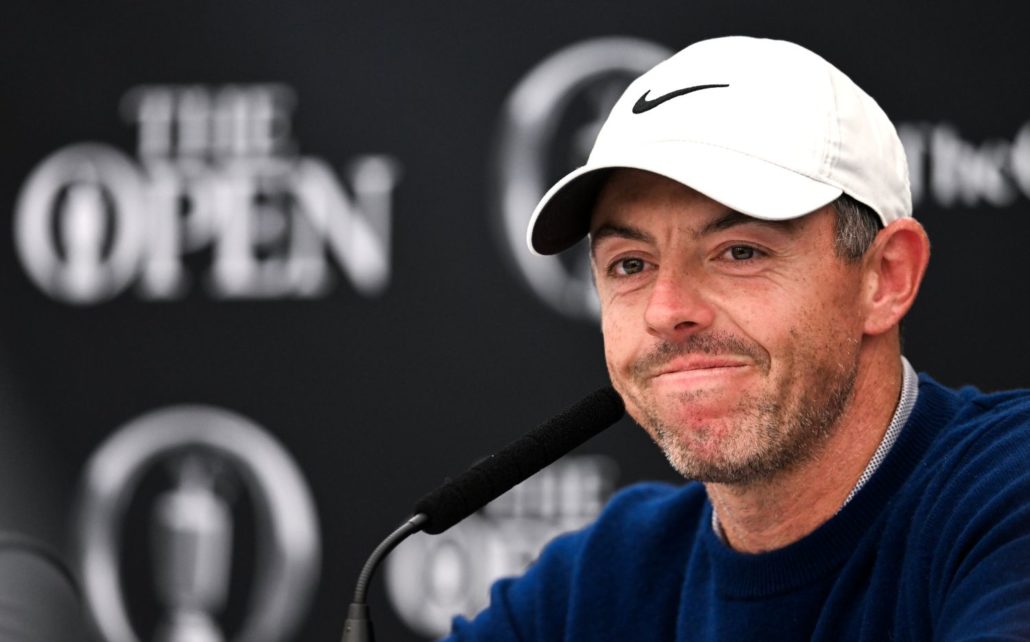 Rory McIlroy of Northern Ireland during a media conference at Royal Portrush Golf Club in Portrush, Antrim, ahead of The 153rd Open Championship. (Photo By Ramsey Cardy/Sportsfile via Getty Images)